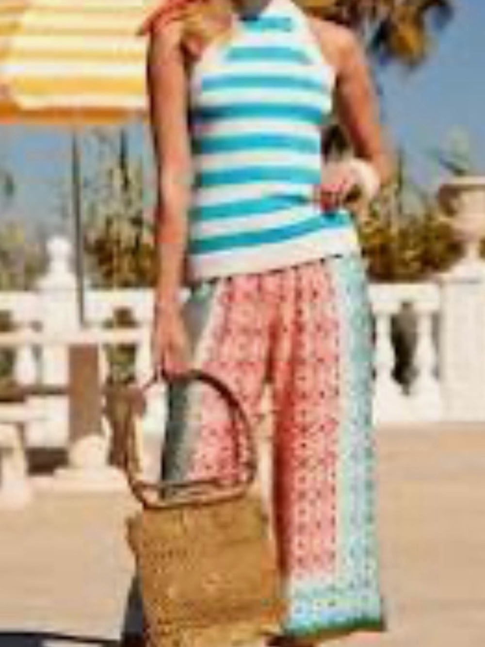 Trina Turk Striped Turquoise and White Halter Knit Tank Top small new w tags - Picture 3 of 7